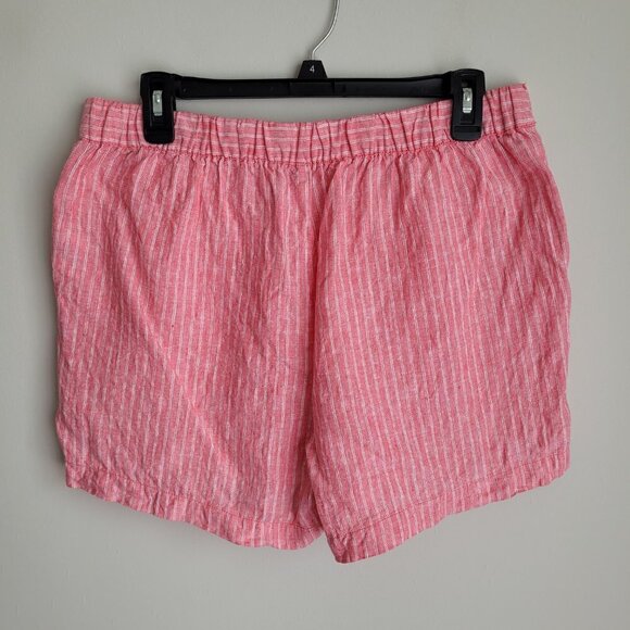 Ellen Tracy 100% Linen Pink White Stripes Elastic Waist Pull On Shorts - Picture 4 of 6